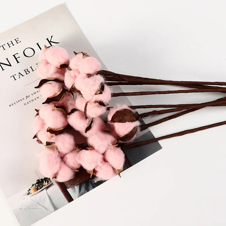 Natural One Cotton Branch Fall Decorative Dried Flowers White Cotton Stems For Floral Arrangements