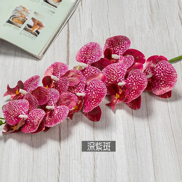 3D 9 Heads Butterfly Dendrobium Orchid Plants Centerpiece Flower Real Touch Artificial Latex Orchids for Wedding