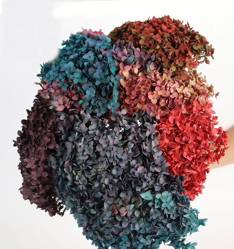wholesale real touch hydrangea bouquet flower heads hortensias bush purple dried preserved hydrangea