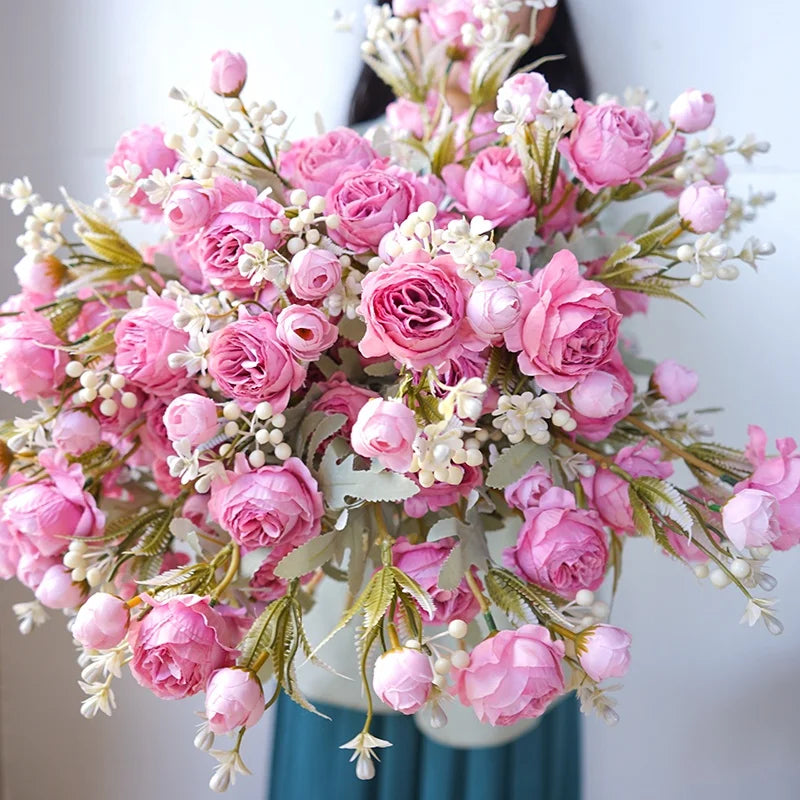 Decorative Artificial Peony Rose Bouquet Head Silk Centerpiece Flower Artificial Flowers For Sale