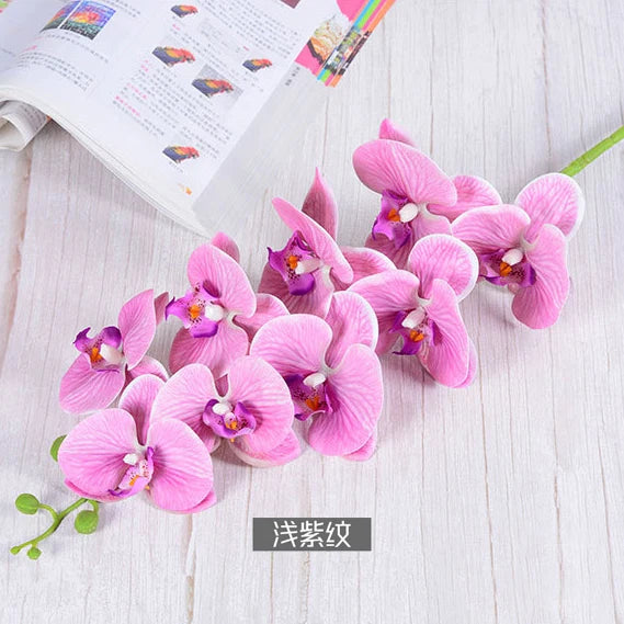 3D 9 Heads Butterfly Dendrobium Orchid Plants Centerpiece Flower Real Touch Artificial Latex Orchids for Wedding
