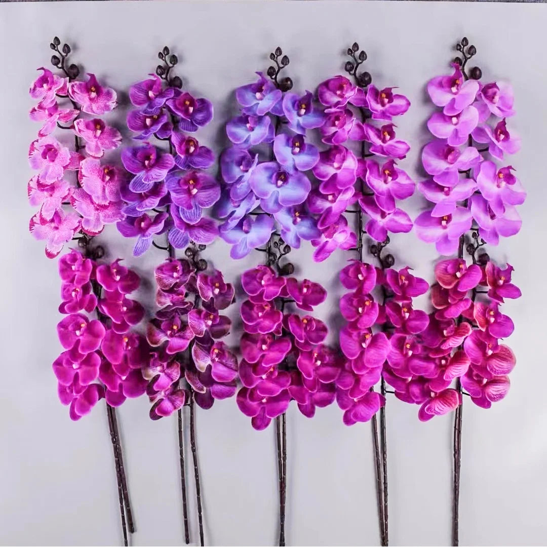 3D 9 Heads Butterfly Dendrobium Orchid Plants Centerpiece Flower Real Touch Artificial Latex Orchids for Wedding