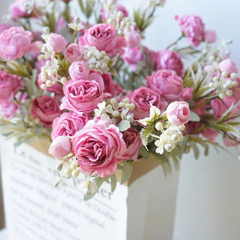 Decorative Artificial Peony Rose Bouquet Head Silk Centerpiece Flower Artificial Flowers For Sale