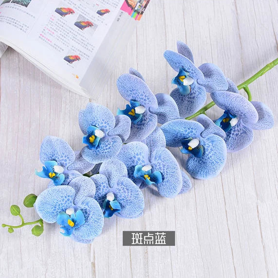 3D 9 Heads Butterfly Dendrobium Orchid Plants Centerpiece Flower Real Touch Artificial Latex Orchids for Wedding