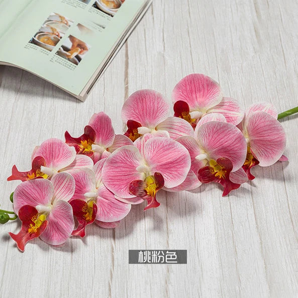 3D 9 Heads Butterfly Dendrobium Orchid Plants Centerpiece Flower Real Touch Artificial Latex Orchids for Wedding