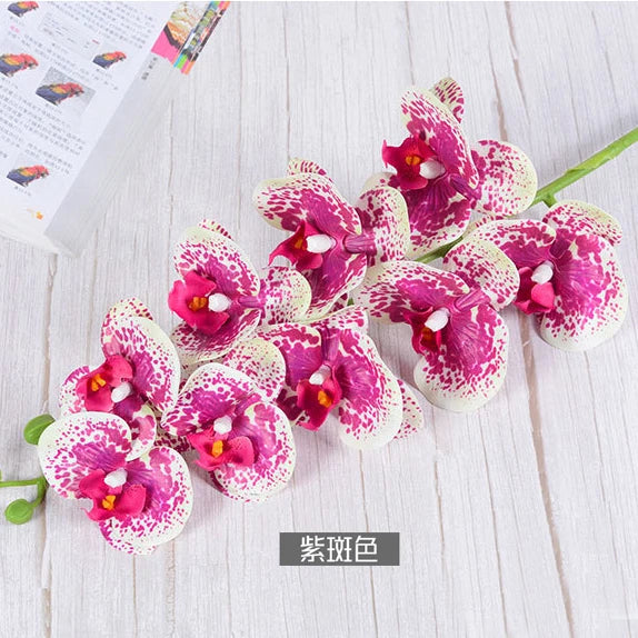 3D 9 Heads Butterfly Dendrobium Orchid Plants Centerpiece Flower Real Touch Artificial Latex Orchids for Wedding