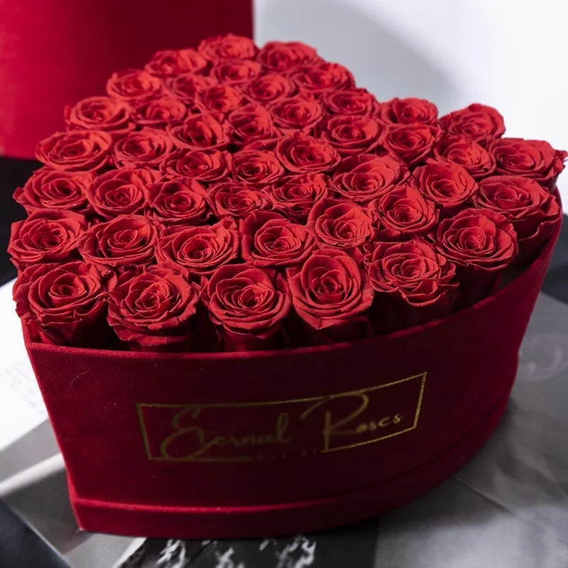 Luxury Large Heart Suede Flower Box Red Real Natural Everlasting Floral Preserved Roses for Valentine Gifts