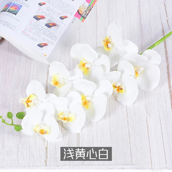 3D 9 Heads Butterfly Dendrobium Orchid Plants Centerpiece Flower Real Touch Artificial Latex Orchids for Wedding