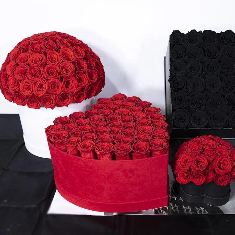 Luxury Large Heart Suede Flower Box Red Real Natural Everlasting Floral Preserved Roses for Valentine Gifts