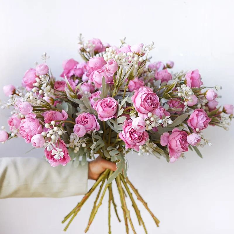 Decorative Artificial Peony Rose Bouquet Head Silk Centerpiece Flower Artificial Flowers For Sale
