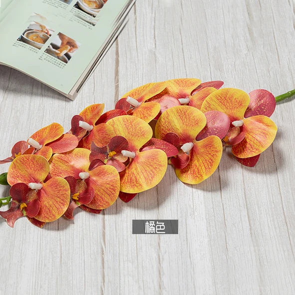 3D 9 Heads Butterfly Dendrobium Orchid Plants Centerpiece Flower Real Touch Artificial Latex Orchids for Wedding