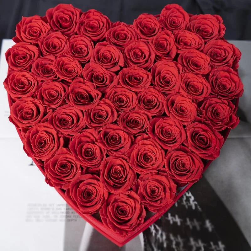 Luxury Large Heart Suede Flower Box Red Real Natural Everlasting Floral Preserved Roses for Valentine Gifts