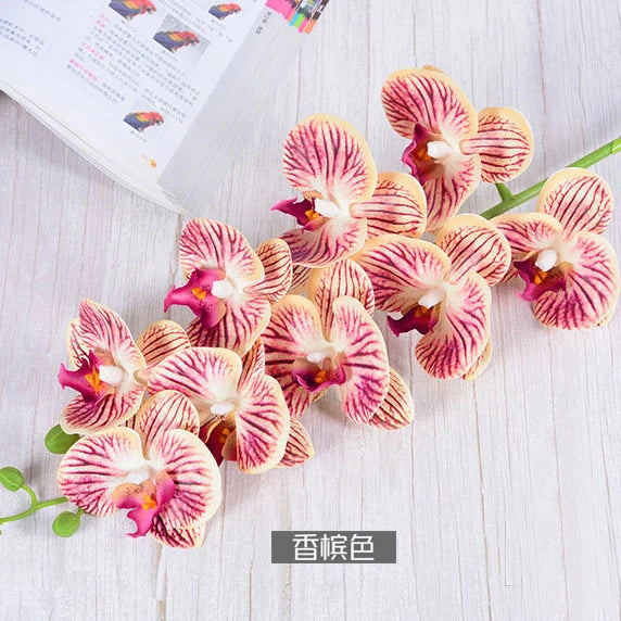 3D 9 Heads Butterfly Dendrobium Orchid Plants Centerpiece Flower Real Touch Artificial Latex Orchids for Wedding