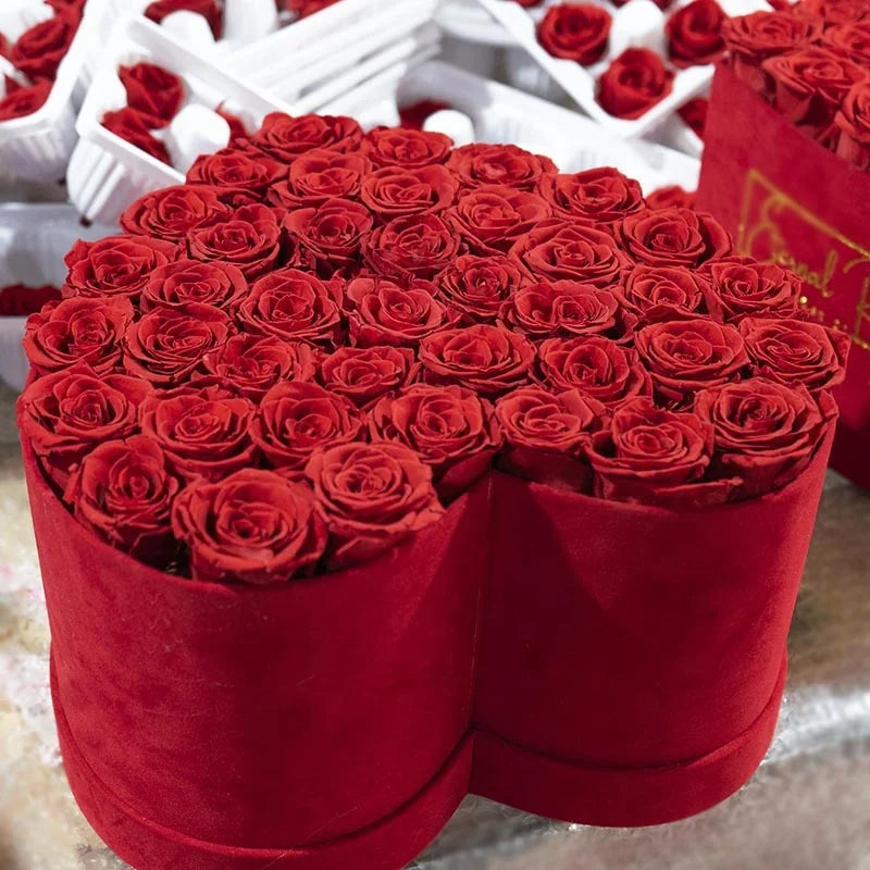 Luxury Large Heart Suede Flower Box Red Real Natural Everlasting Floral Preserved Roses for Valentine Gifts