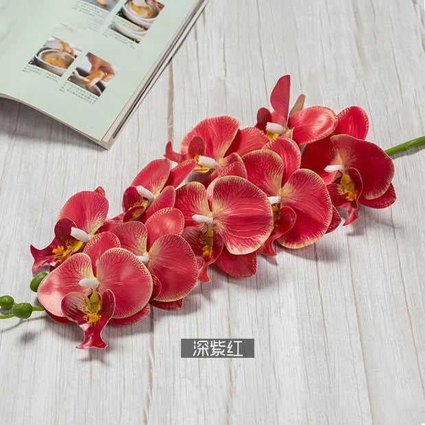 3D 9 Heads Butterfly Dendrobium Orchid Plants Centerpiece Flower Real Touch Artificial Latex Orchids for Wedding