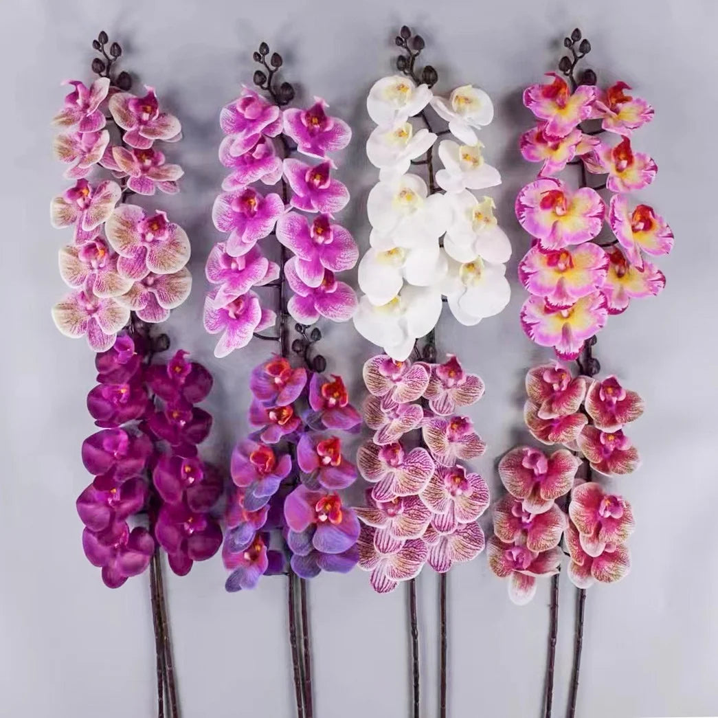 3D 9 Heads Butterfly Dendrobium Orchid Plants Centerpiece Flower Real Touch Artificial Latex Orchids for Wedding