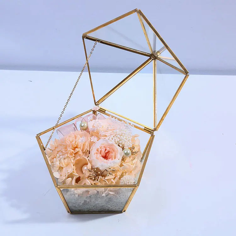 Hot sale 100% Real Glass Geometric Terrarium Eternal Rose Preserved Flower For Valentine's Day
